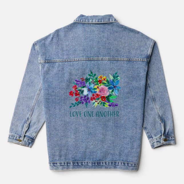 Love One Another Phoebe Floral Inspirational Denim Jacket (Back)