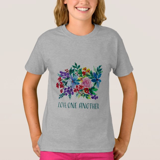 Love One Another-Phoebe Floral Inspirational  T-Shirt (Front)
