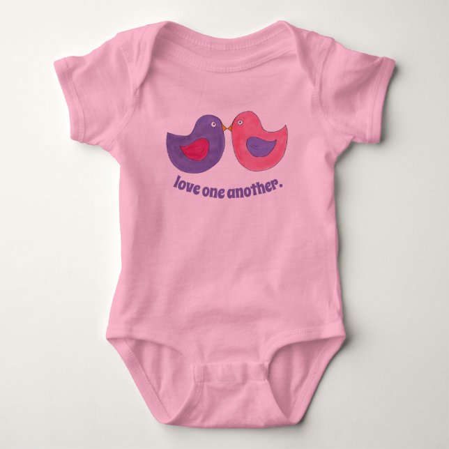 Love One Another Pink Purple Dove Lovebirds Bird Baby Bodysuit (Front)