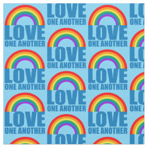 Love One Another Rainbow Christian Blue Fabric