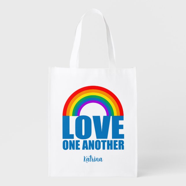 Love One Another Rainbow Christian Custom Grocery Bag (Front)