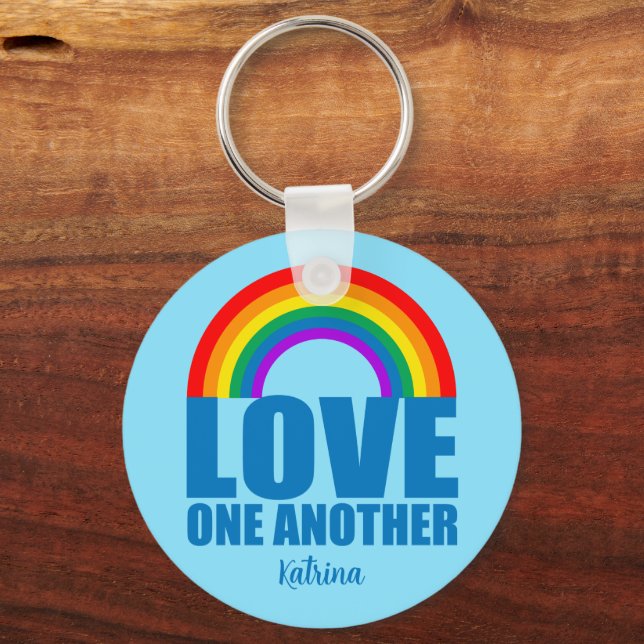 Love One Another Rainbow Christian Custom Keychain (Front)