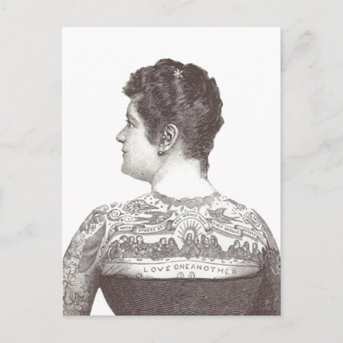 Love One Another Tattooed Victorian Woman Postcard