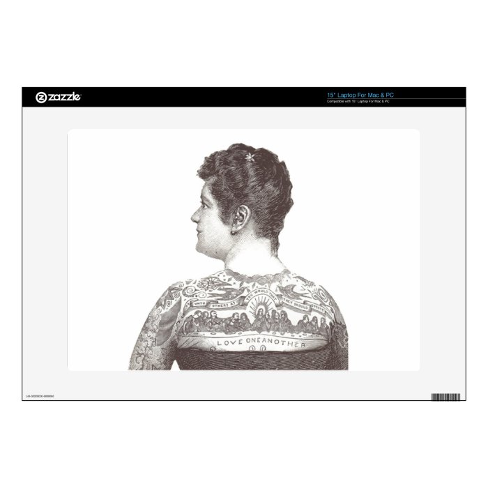 'Love One Another' Tattooed Victorian Woman Skins For 15" Laptops