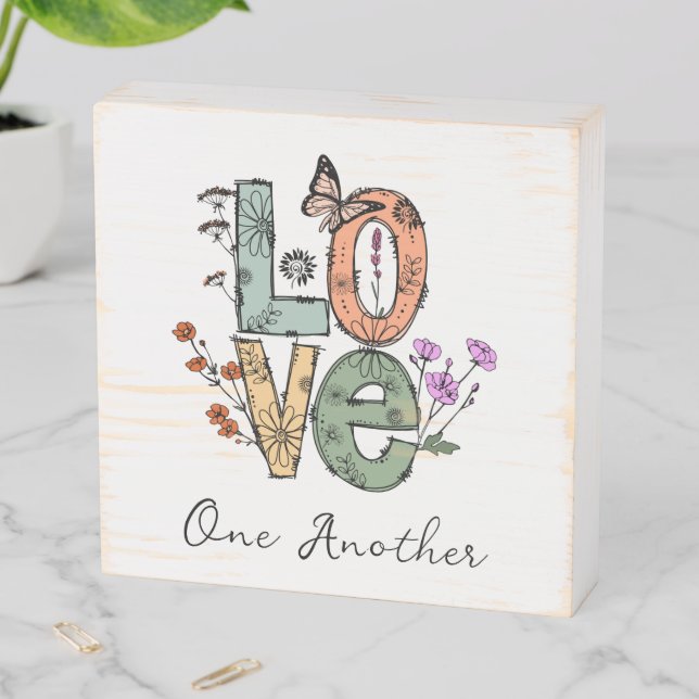 Love One Another Vintage Wildflower Wooden Box Sign (In Situ Horizontal)
