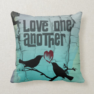 Love One Another Whimsical Turquoise Birds Throw Pillow