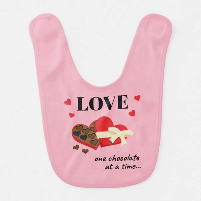 Love One Chocolate at a Time Funny Quote Baby Bib (Front)