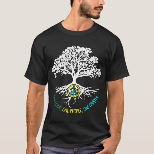 Love One People One Earth Day Peace Sign Nature Lo T_Shirt