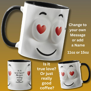 Love or Coffee? Add Name Message, Expressive Face Mug