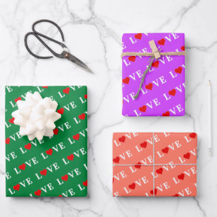 LOVE Orange Lavender Green Wrapping Paper Sheets