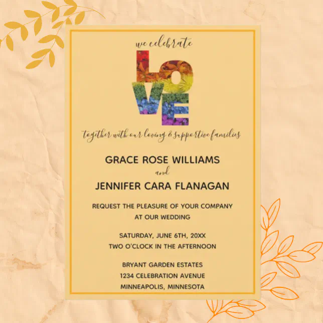 Love Orange Themed Same Sex Wedding Collection Inv Invitation Zazzle