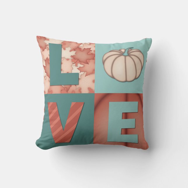 Love Orange Turquoise Fall Throw Pillow (Front)