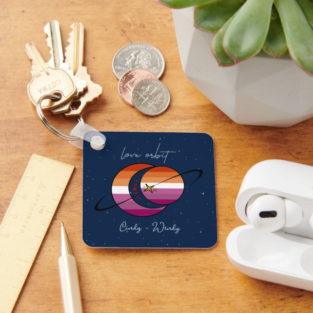 Love Orbit Universe Sun & Moon Sunset Lesbian Flag Keychain (Desk)