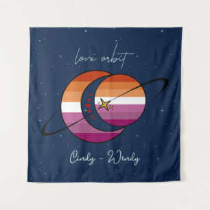 Love Orbit Universe Sun & Moon Sunset Lesbian Flag Tapestry