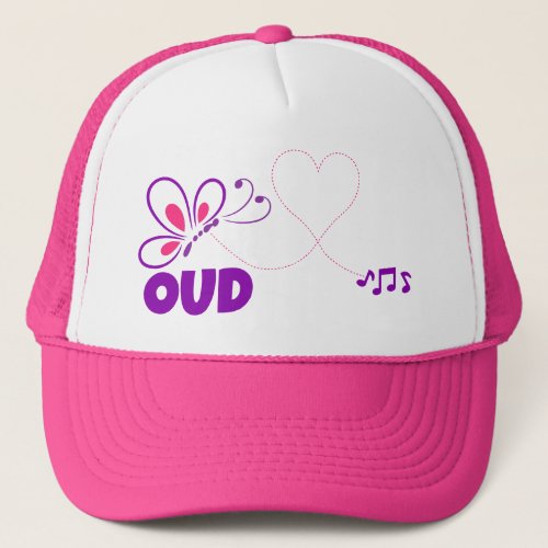 Love Oud Pink Purple Butterfly Heart Music Notes Trucker Hat