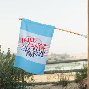 Love Our Country Vote Blue 2024 Harris Walz House Flag