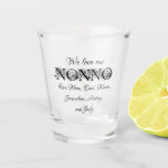 Love Our Nonno Personalized Kids Names Modern Cool Shot Glass<br><div class="desc">We Love Our Nonno (our beloved Italian grandpa) Classic Script, With Personalized Kids' Names Modern Cool Classic Shot Glass. A personalized shot glass for a beloved Grandfather for his Father's Day, Birthday, Christmas or just because you love him gift. Click personalize this template to customize it with all the family...</div>