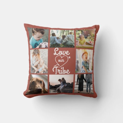 Love Our Tribe Eight Photo Collage Throw Pillow