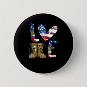 Love Our Veterans Day Proud Military American Flag Button