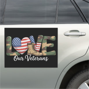 Love Our Veterans Day Proud Military American Flag Car Magnet