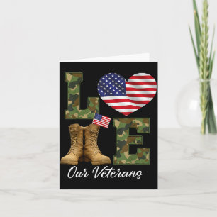 Love Our Veterans Day Proud Military American Flag Card