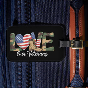Love Our Veterans Day Proud Military American Flag Luggage Tag