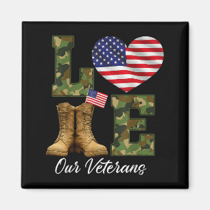 Love Our Veterans Day Proud Military American Flag Magnet