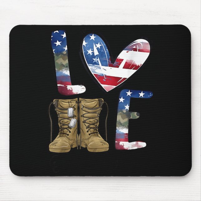 Love Our Veterans Day Proud Military American Flag Mouse Pad (Front)