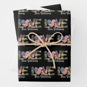 Love Our Veterans Day Proud Military American Flag Wrapping Paper Sheets