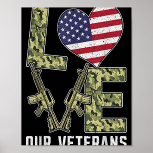 Love Our Veterans Day Proud Military Us Flag Poster