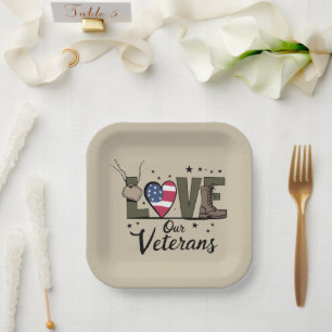 Love Our Veterans Day Proud Military Veteran Day Paper Plates