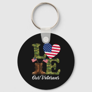 Love Our Veterans Usa Flag Heart Patriotic Army Mi Keychain