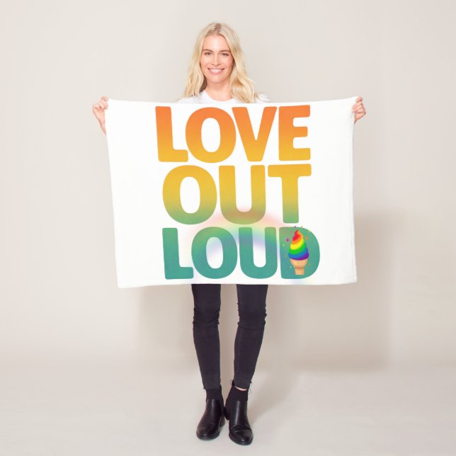 Love Out Loud Retro Pride Typography Design Fleece Blanket (In Situ)