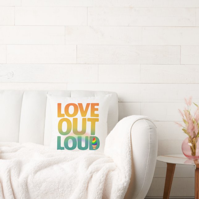 Love Out Loud Retro Pride Typography Design Throw Pillow (Couch)