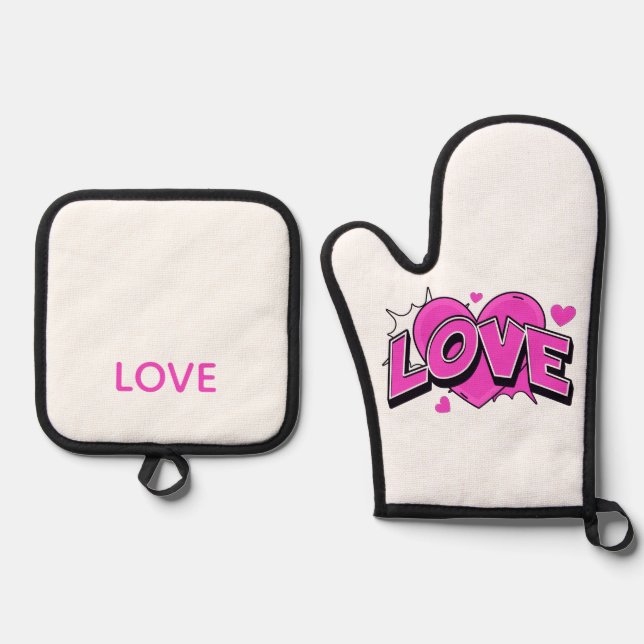 LOVE Oven Mitt and Pot Holder Oven Mitt & Pot Holder Set (Front)