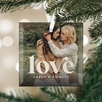 Love Overlay Custom Photo & Names Glass Ornament