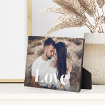 Love Overlay Personalized Couples Photo Plaque<br><div class="desc">Create a sweet keepsake of your wedding,  honeymoon or special moment with this beautiful custom photo plaque that's perfect for couples. Add a favorite horizontal photo and customize with your names along the bottom. "Love" appears as a white text overlay in modern lettering.</div>