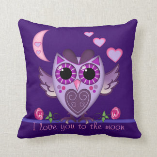Love Owl , hearts and moon Pillow & custom text