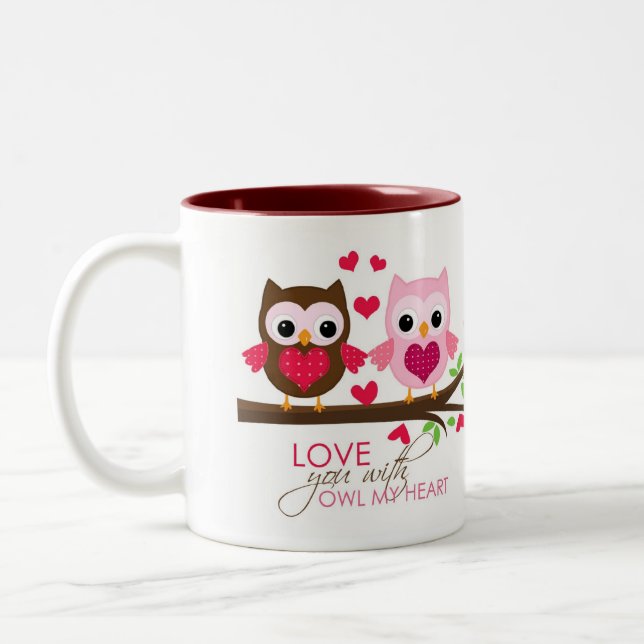 Love Owl on The Branch Mug (Pink) - Two Tone Mug (Left)