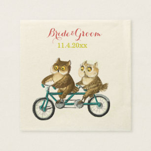 Love owls bicycle tandem watercolor paper napkins