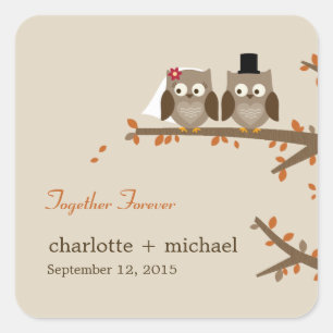 Love Owls Fall Wedding Favor Sticker