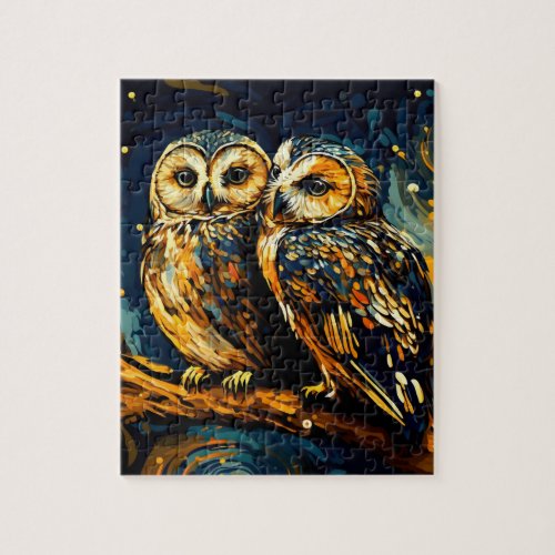 Love Owls in Van Gogh Style Close_Up Jigsaw Puzzle