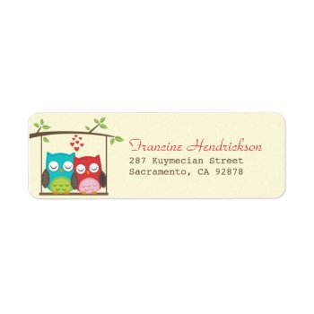 Love Owls On Tree Swing Return Address Label by envisager at Zazzle