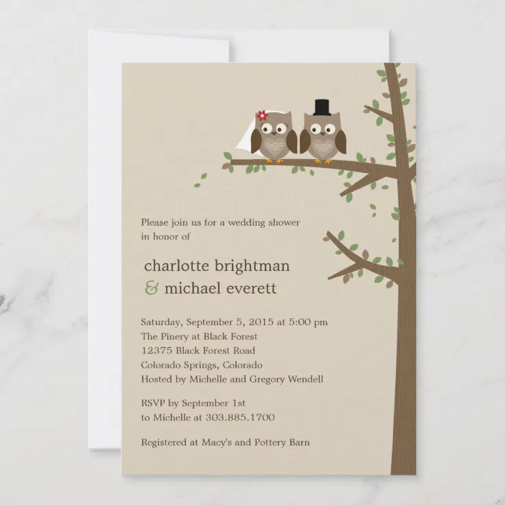 Love Owls Wedding Shower/Rehearsal Dinner Invites Zazzle