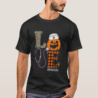 Love PACU Nurse Leopard Pumpkin Halloween Nurse Co T-Shirt