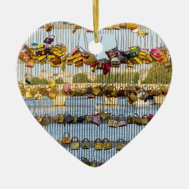 Love padlocks on Pont de Solferino - Paris, France Ceramic Ornament (Front)