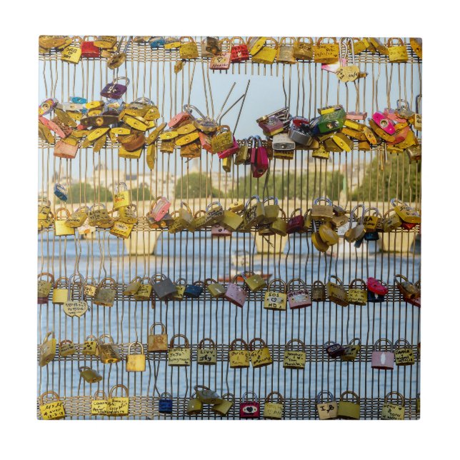 Love padlocks on Pont de Solferino - Paris, France Ceramic Tile (Front)