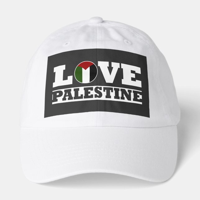 Love Palestine Palestinian Flag Embroidered Baseba Hat (Front)