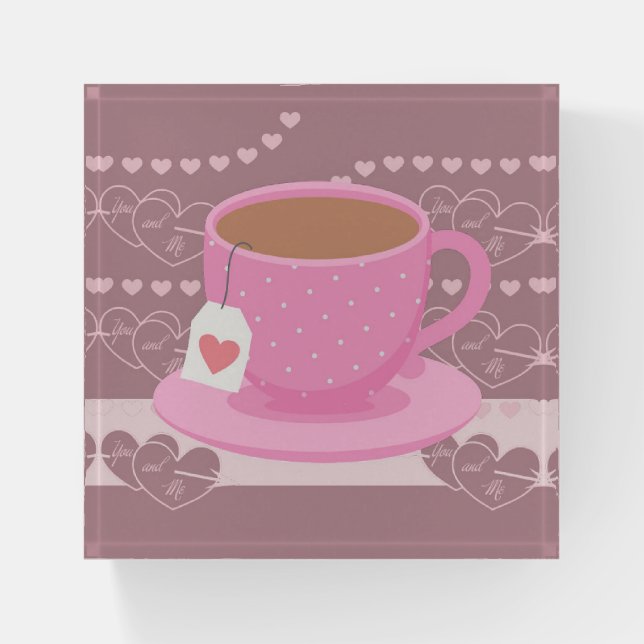 Love Paperweight with Hearts & Cup of Tea (Front)
