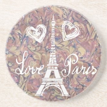Love Paris Eiffel And Heart  Watercolor Drink Coaster by CreativeContribution at Zazzle